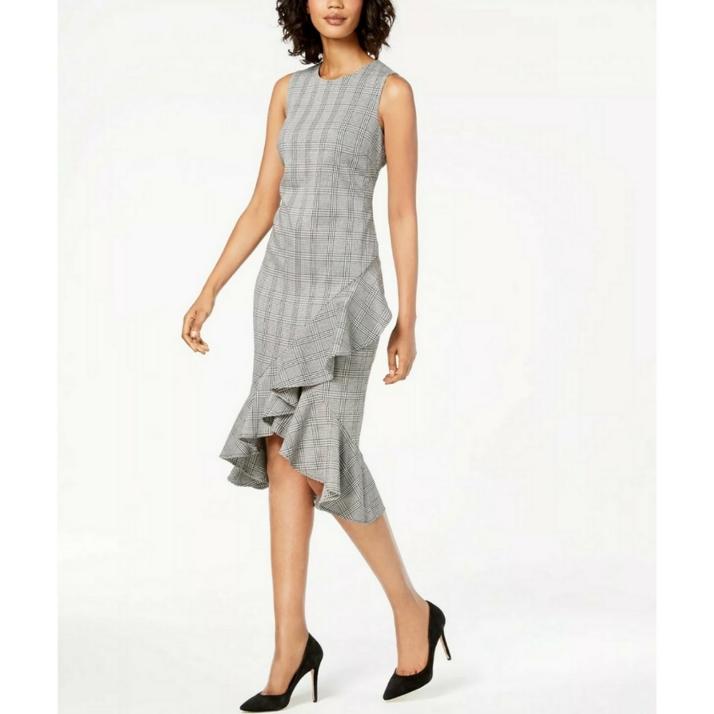 CALVIN KLEIN Ruffled Houndstooth Dress size 2 - Picture 5 of 6